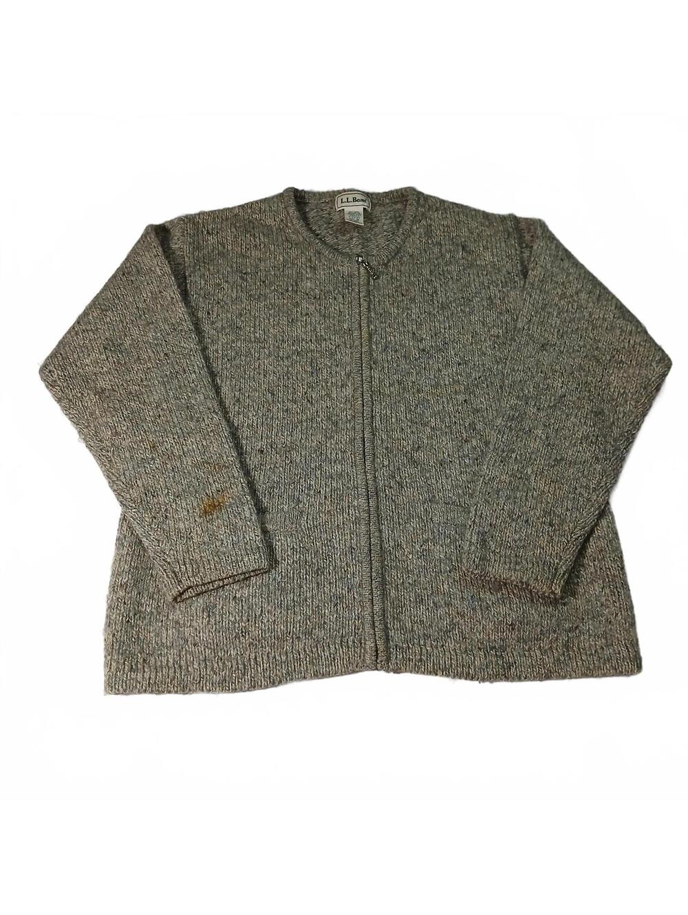 LL Bean Womens Wool Blend Cardigan Sweater Gray Zip Front Medium Vintage